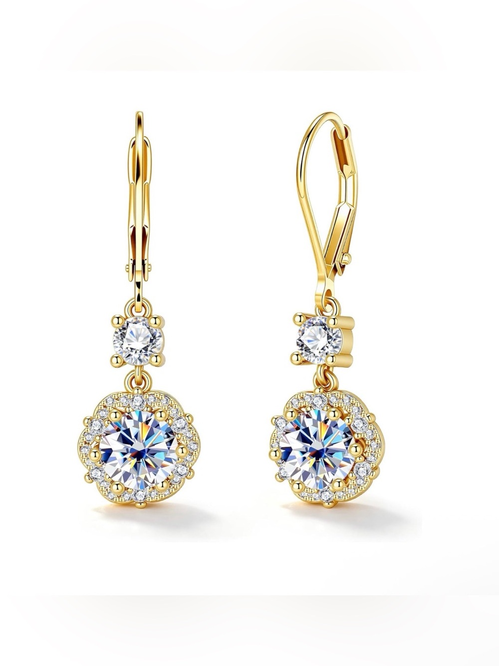 2 CTW Moissanite Dangle Earrings D VVS1 GRA 925 Sterling Silver Gold Plated